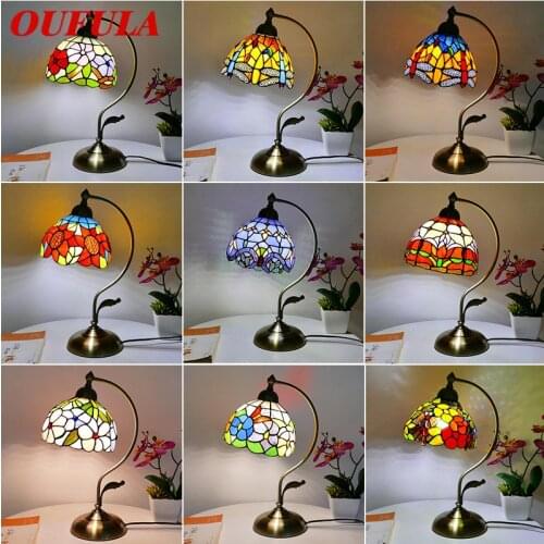 OUFULA Tiffany Table Lamp Contemporary Retro Creative Decoration Desk LED Light For Home