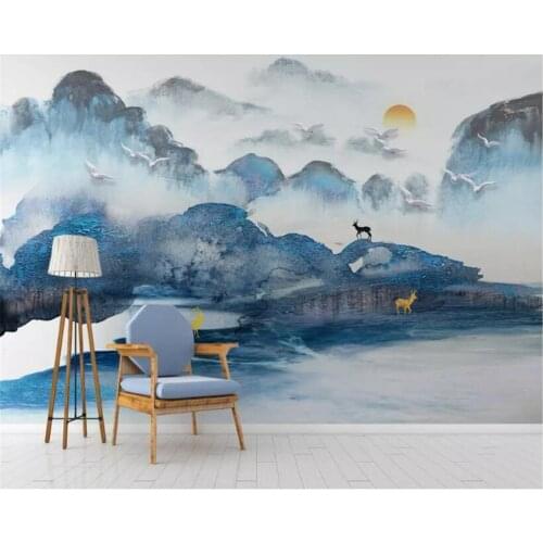 Beibehang Custom fashion classic decorative painting wall paper new Chinese ink landscape Marble deer background 3d wallpaper
