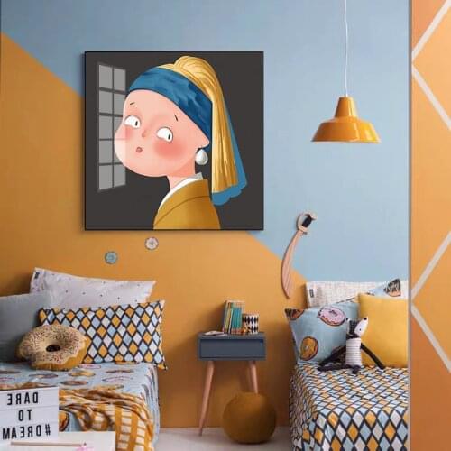 Simple Nordic abstract watercolor Q version of cartoon celebrity children room decoration picture canvas print murals poster