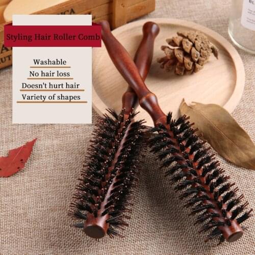 Straight twill curly hair comb, natural wild boar bristle comb, professional barber shop cylinder comb, fixed hairdressing tool