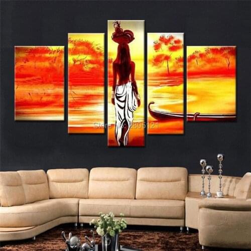 Hand Painted modern abstract oil painting on canvas red yellow orange indian girl pictures wall art decorations for living room