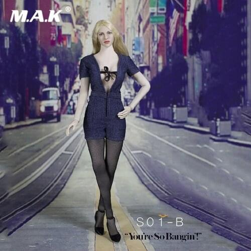 S01A/B/C 1/6 Scale Sexy Female Denim Clothes Suit & Stockings & High Heels Set for 12 inches Woman Action Figure Body