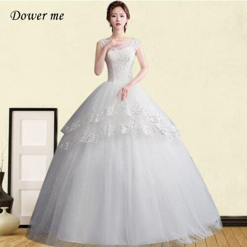 Sequined Wedding Dress GR689 O-Neck Sleeveless Bridal Dresses Lace Up Long Wedding Dresses Embroidery Formal Vestidos De Novia