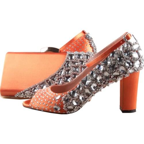 BS988 DHL Custom Made Dark Burnt Orange Shoes With Matching Bag Set Block Heel Open Toe Women Dress Pumps Bridal Wedding Shoes