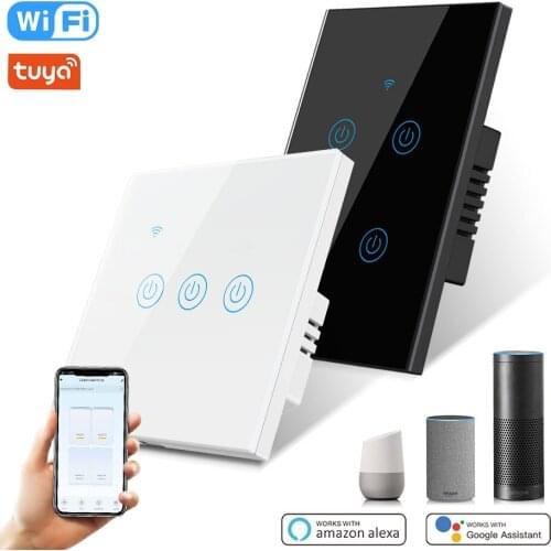 EU UK US Tuya Wifi Smart Touch Switch Wall Light Switches 1 2 3 4 Gang APP Control Timing No Neutral Wire Required Panel Glass