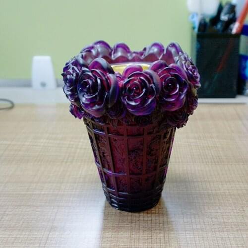 Oriental High-end Crystal Artwork Desktop Pendant ArabianHomeDecoration Rose Flower Design Vase Stained GlassFlower Pot Luxury
