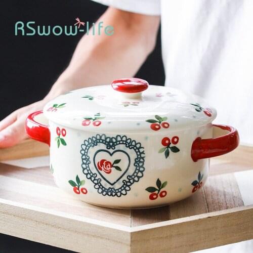 Japanese Hand-painted Tableware Household Noodle Bowl with Lid Large Capacity Bowl with Lid Ramen Bowl Cute Bowl