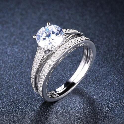 Hutang Wedding Jewelry Real 925 Sterling Silver Bridal Set Shinning Zirconia Finger Rings for Women Promise Alliance