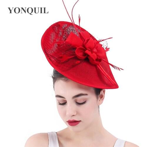 Women Kenducky Derby Red Fascinators Veil Hats Headband Hair Accessories Church Party Tea Occasion Royal Floral Headwear