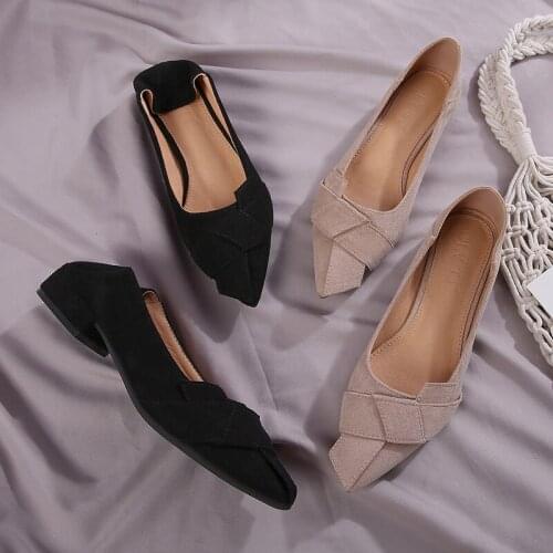 Office ladies solid scrub flock loafers sweet bow pointy toe shallow slip on moccasins brand chunky women large size espadrilles