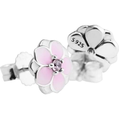 Magnolia Bloom Pink Earrings 925 Sterling Silver Jewelry For Woman Make up Fashion Female Earrings Party Jewelry Wholesale