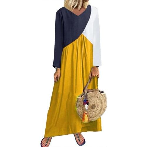 Autumn Fashion Women Max Dresses V Neck Long Sleeve Dresses Geometric Patchwork Color Block Long Dress платья для женщин 2021