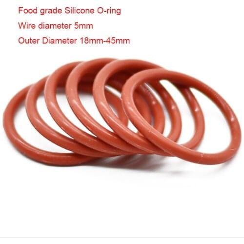 10pcs Red VMQ Silicone O Ring Gasket CS 5mm OD 18mm ~ 45mm Food Grade Silicon O Ring Gasket Rubber o-ring