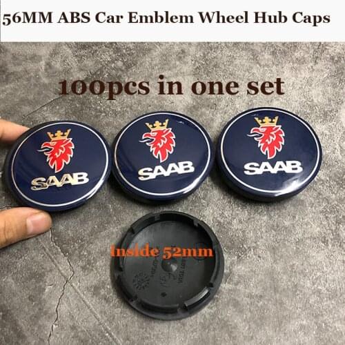100pcs /lot ABS 56mm 2.2inch for Saab 9-3 9-5 93 95 BJ SCS Car Badge Emblem Wheel Center Caps Auto Wheels Rims Cap Label Covers