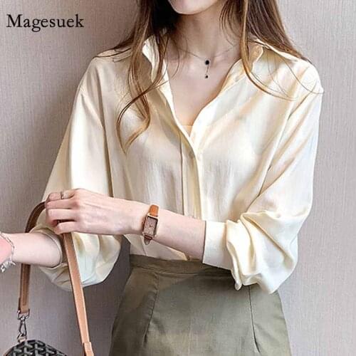 2020 New Loose Long Sleeve Turn Down Collar Lapel Plus Size Chiffon Blouse All-match White Shirt Early Autumn Shirt Blusa 11489