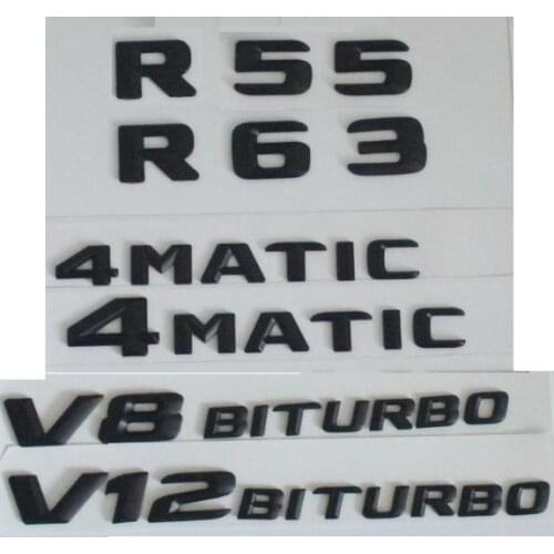 3D Matt Black Trunk Letters Badge Emblem Emblems Badges Sticker for Mercedes Benz R55 R63 R65 V8 V12 BITURBO AMG 4MATIC