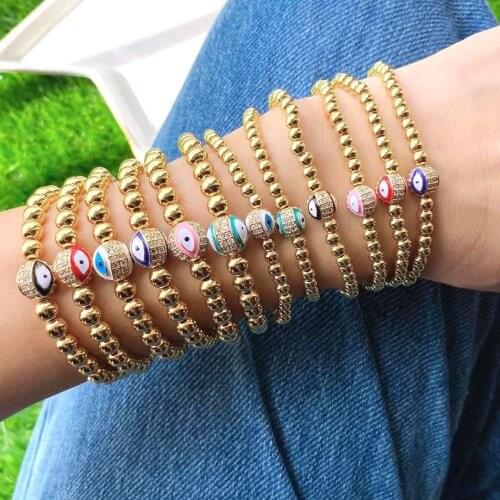 6Pcs Beaded Bracelets handmade inspired 4mm / 6mm bead cz eye stretchy charm bracelet pulseras