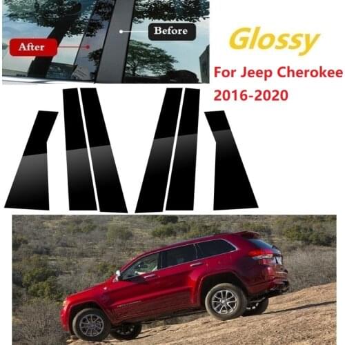 6PCS Polished Pillar Posts Fit For Jeep Cherokee 2016-2020 Window Trim Cover BC Column Sticker Chromium Styling