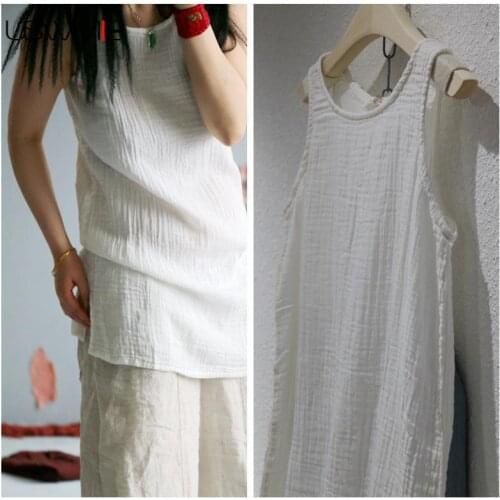 Free Shipping Summer Literature Simple Linen Tank Tops Pure Color O-neck Sleeveless Basic Comfort Casual Female Vest