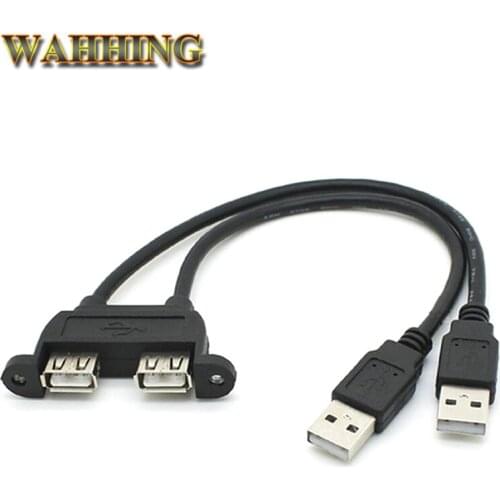 Dual Port USB 2.0 A Male to Female Extension Screw Lock Panel Mount Cable 30cm