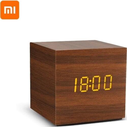 Xiaomi alarm clock LED wooden watch voice control digital wooden USB electronic desktop clock