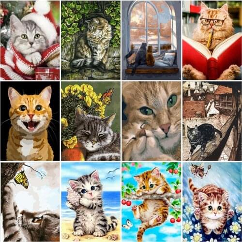 HUACAN Cat Coloring By Numbers Animal Kits Drawing Canvas DIY HandPainted Painting Pictures Art Gift Home Decor