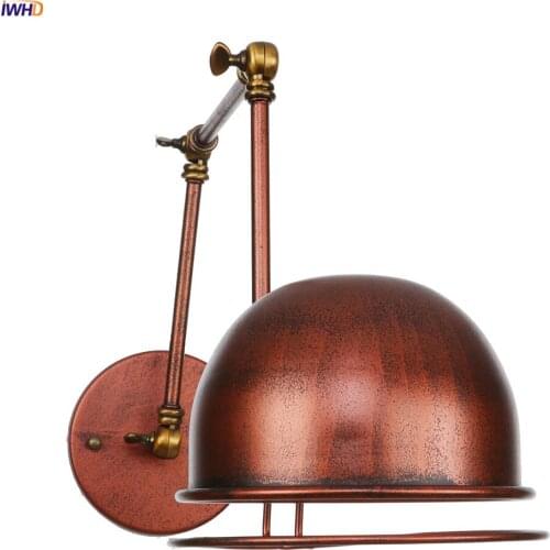 IWHD Antique Rustic Vintage Wall Lamp bedroom Stair Mirror Loft Industrial Decor Swing Arm Wall Light Fixture Wandlamp Luminaria