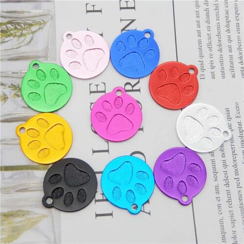Julie Wang 10PCS Blank Tag Charms Dog Paw Pattern Aluminum Alloy Pet ID Identity For Name Phone Number Jewelry Making Accessory