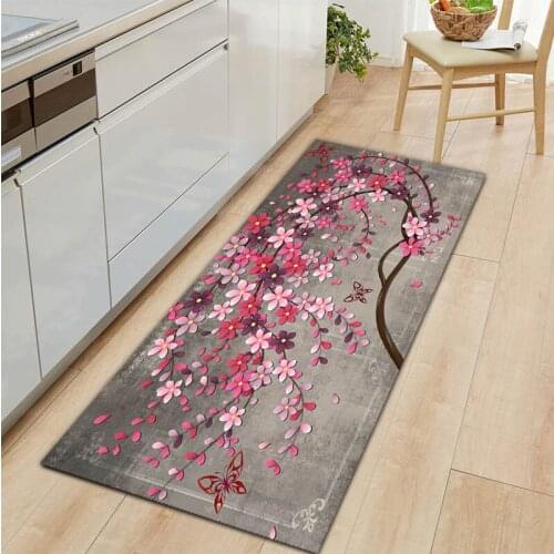 Tree Flower Bird Pattern Anti-Slip Doormat Home Kitchen Long Carpet Soft Bedroom Mat Plant Decoration Bathroom Area Rugs