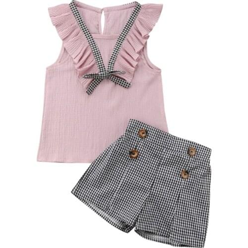 Cute Kids Baby Girl Summer Princess Sunsuit 2Pcs Set Toddler Girls Sleeveless Chiffon Vest Blouse Shorts Short Pants Clothing