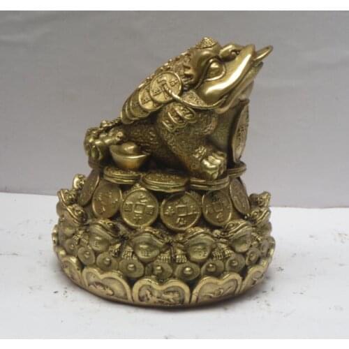 Metal crafts Chinese brass Carved Coin Toad Statue, Home Decoration Feng Shui Metal Frog Sculpture