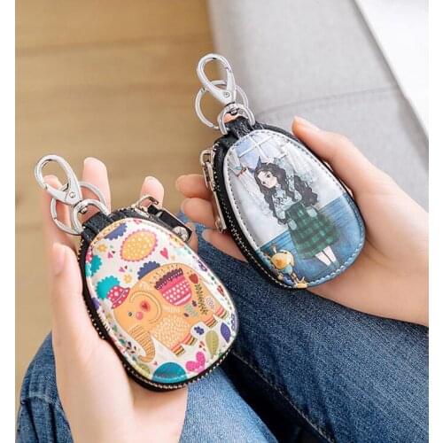 Cute PU Leather Keychain Men Women Key Holder Organizer Wallets Housekeepers Car Key case Mini Card Bag with