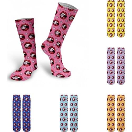 Fashion Sexy Red Lips Cotton Socks For Women Men Colorful Lips Masonry Funny Female Socks High Ankle Comfortable Warm Socks