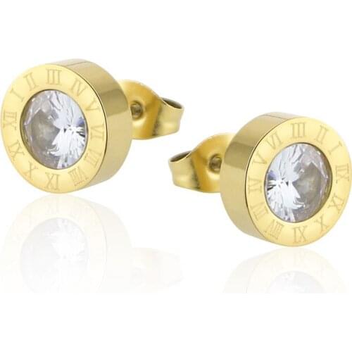 Fashion Influx Of People Titanium Steel Anti-Allergic Earrings Single Crystal Roman Numerals Men And Women Lovers Earrings