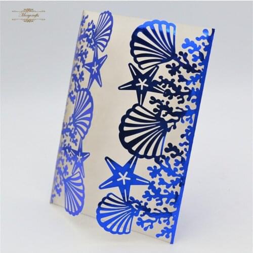 Marine decorations wedding invitations folded navy blue