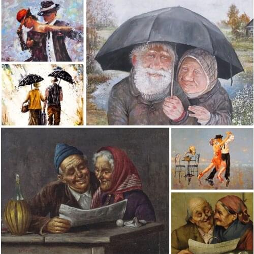 Romantic Loving Old Couples 5D Diy Full Square and Round Diamond Painting Embroidery Cross Stitch Kits Wall Art Home Decor Gifts