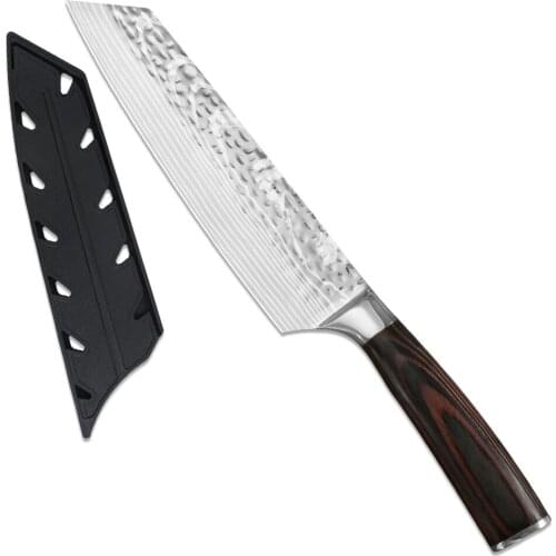 Chef Stainless Steel Knife 8 inch Japanese Cutter Anti-stick Damascus Vein Chef Gyuto kitchen Knife Gift Sheath Cover Edge Guard