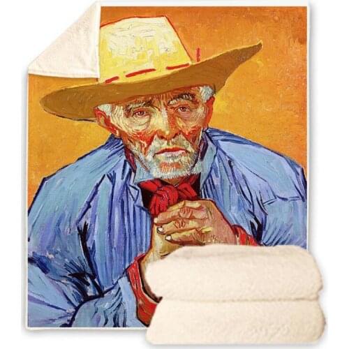 Van Gogh Oil Painting 3D Printed Sherpa Blanket Couch Quilt Cover Travel Bedding Velvet Plush Throw Fleece Blanket Bedspread VG1