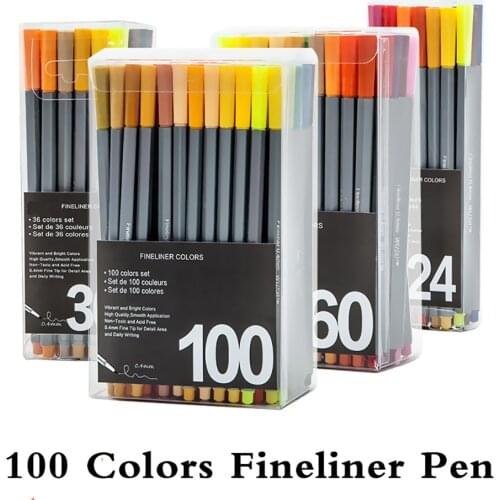 24/48/60/72/100 Colors 0.4mm Fineliner Pen Water Based Assorted Ink Art Markers Drawing Graffiti Hook Fiber