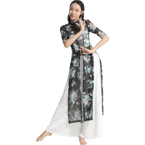 Oriental Dance Dress Chinese Classical Dance Women Pants Ladies Transparent Mesh Cheongsam Shirt Classical Dance Clothings