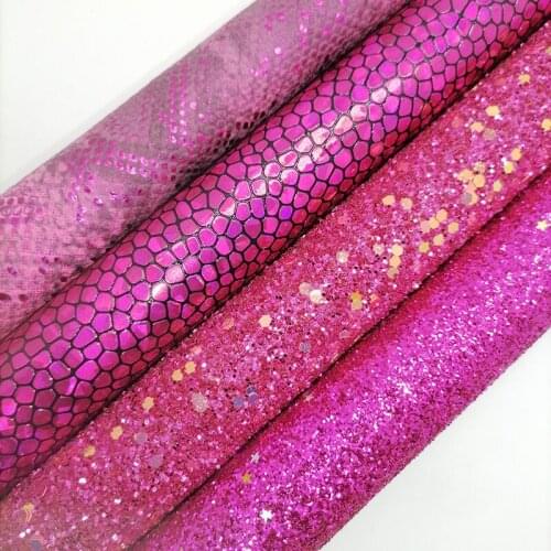 Rose Chunky Glitter leather, Stones Embossed Synthetic Leather, Metallic Snake Faux Leather For Bows Earrings 21x29CM XM548