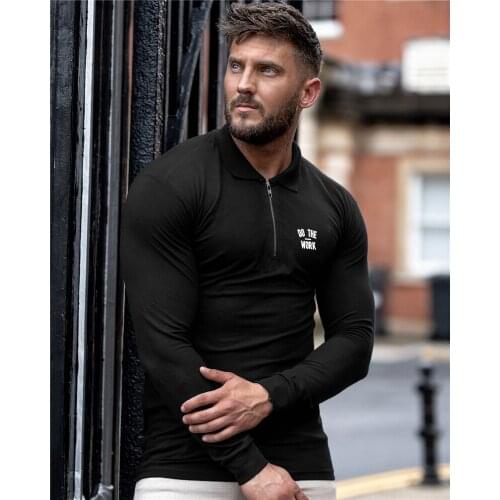 Running Polo Shirt Men Fitness Tights Sports Long Sleeve T-shirt Cotton Tees Tops Muscle Men Compression Shirt Gym Clothing