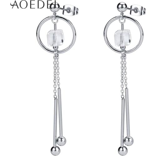 AOEDEJ Womens Crystal Dangle Earrings Silver Color Drop Earring 2 PCS Ear Piercing Jewelry Vintage Femal Accessories