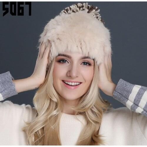 Lady Winter Warm Pompom Hats Girls Wool Hat Winter Rabbit Hair Hat Womens Hat Autumn Winter Elegant Knitted Caps Adjust A71