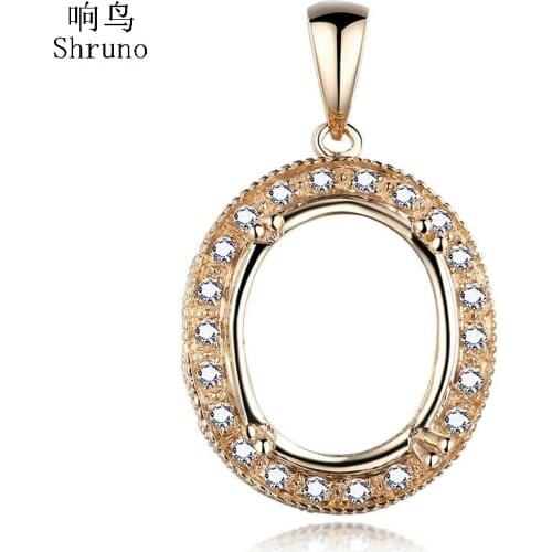 Shruno Oval 12x10mm Solid 10K Yellow Gold Natural Diamond Semi Mount Engagement Pendant Women Trend Fine Jewelry Diamond Pendant