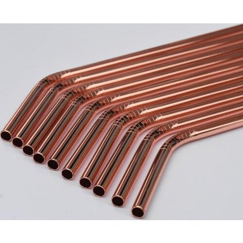 WOWSHINE New 5pcs/lot Shiny Rose Gold Color Stainless Steel Drinking Straws Rust Free Dia 6mm Bent with Gift 1 Brush 267MM