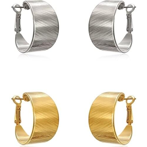 Texture metal wire drawing C type Earrings simple temperament earrings earrings female Earrings