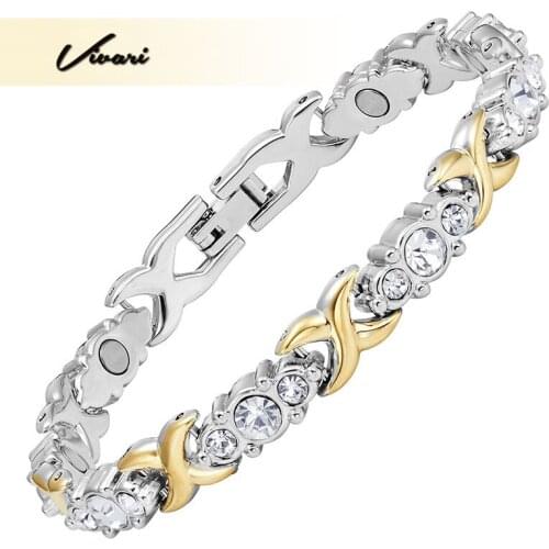 Vivari Luxury Women Jewelry Magnetic Bracelet For Women 2-Tone Color With Prong Setting Crystals Bio Energy Bracelets Gifts