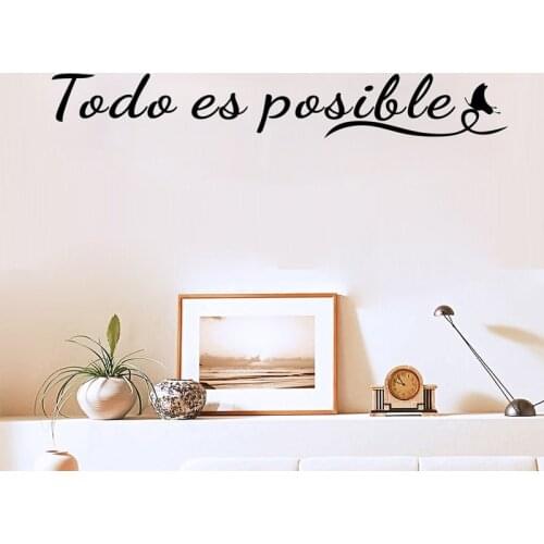 Everything Is Possible Wall Sticker Spanish Motivational Quote Wall Decals Home Decor Removable Vinyl Wall Art Murals Decoration