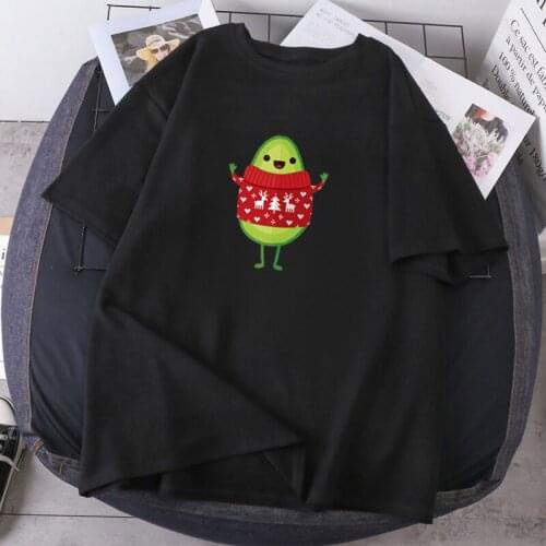 Christmas Avocado Cute Print Woman T-shirts Summer Casual 2021 Short Sleeve Lady Clothing Fashion Hip Hop Tops Tees Streetwear